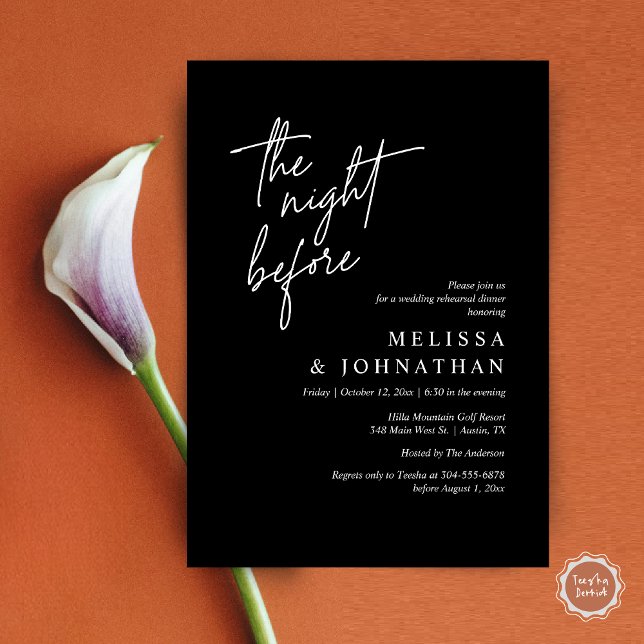 The Night Before, Modern Wedding Rehearsal Dinner Invitation (The Night Before, Modern Wedding Rehearsal Dinner Modern Invitation Card, PDF, in Classy Black)