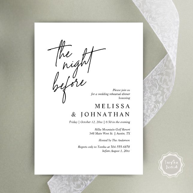 The Night Before, Modern Wedding Rehearsal Dinner Invitation (The Night Before, Modern Wedding Rehearsal Dinner Modern Invitation Card, PDF, in Black and White)