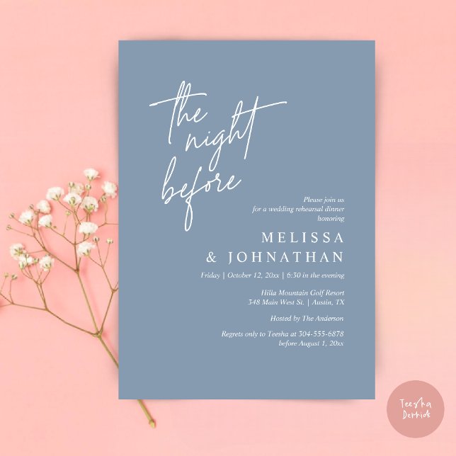 The Night Before, Modern Wedding Rehearsal Dinner Invitation (The Night Before, Modern Wedding Rehearsal Dinner Modern Invitation Card, PDF, in Dusty Blue)