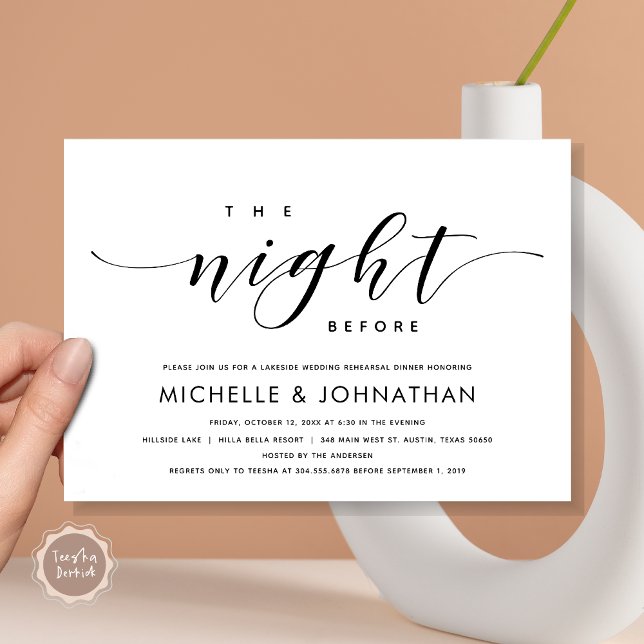 The Night Before, Modern Wedding Rehearsal Dinner  Invitation (The Night Before, Modern Wedding Rehearsal Dinner Invitation Card, Printed and File, in Black White.)