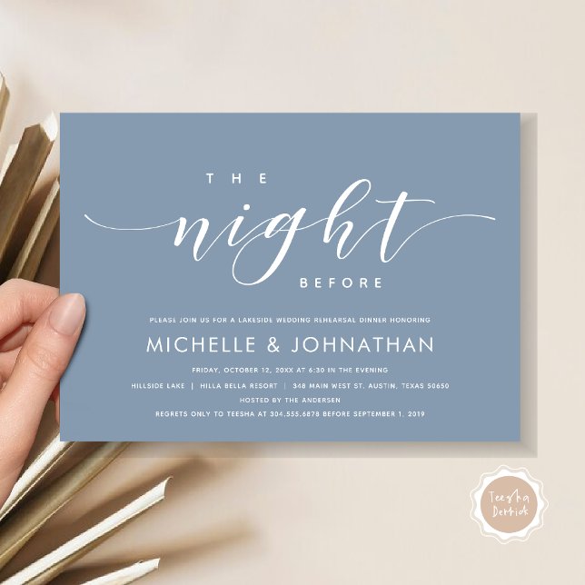 The Night Before, Modern Wedding Rehearsal Dinner  Invitation (The Night Before, Modern Wedding Rehearsal Dinner Invitation Card, in Dusty Blue)