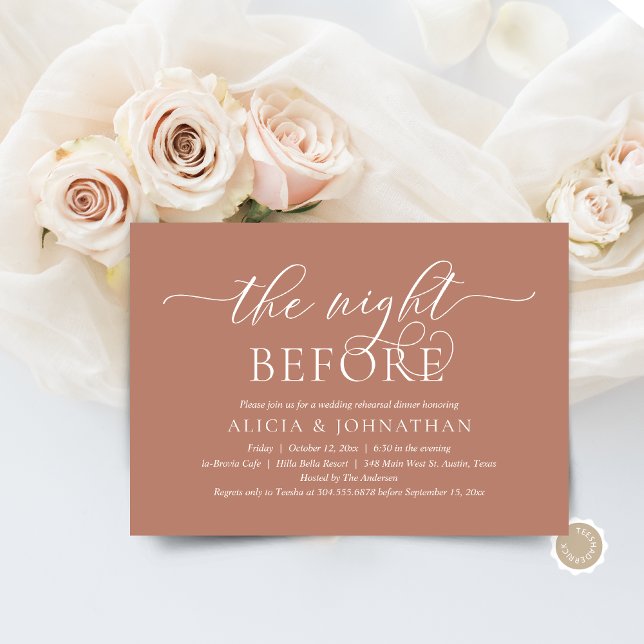 The Night Before, Modern Wedding Rehearsal Dinner Invitation (The Night Before, Wedding Rehearsal Dinner Invitation Card, in Modern Contemporary Terracotta Earthy)