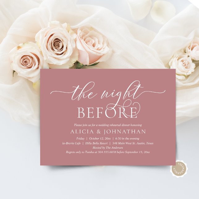 The Night Before, Modern Wedding Rehearsal Dinner Invitation (The Night Before, Wedding Rehearsal Dinner  Invitation Card, in Modern Contemporary Dusty Rose )