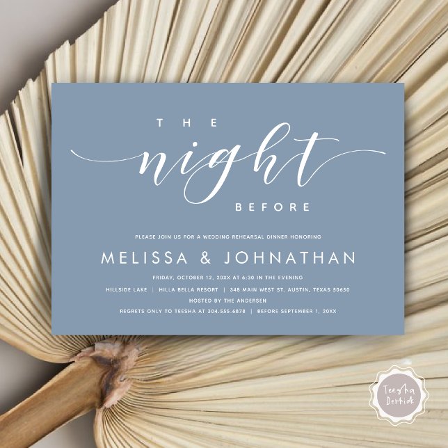 The Night Before, Modern Wedding Rehearsal Dinner  Invitation (The Night Before, Modern Wedding Rehearsal Dinner Invitation Card, PDF, in Dusty Blue)