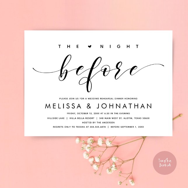 The Night Before, Modern Wedding Rehearsal Dinner  Invitation (The Night Before, Modern Wedding Rehearsal Dinner Invitation Card, PDF, in Black and White)
