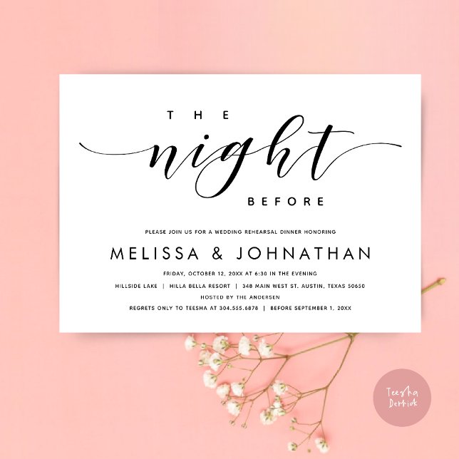 The Night Before, Modern Wedding Rehearsal Dinner  Invitation (The Night Before, Modern Wedding Rehearsal Dinner Invitation Card, PDF, in Black and White)