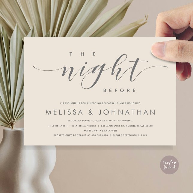 The Night Before, Modern Wedding Rehearsal Dinner  Invitation (The Night Before, Modern Wedding Rehearsal Dinner Invitation Card, PDF, in Cream Dark Grey)