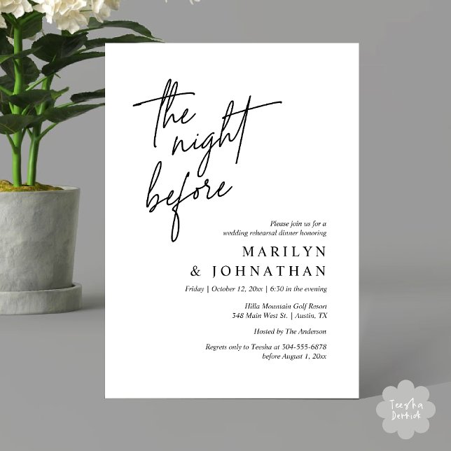 The Night Before, Modern Wedding Rehearsal Dinner Invitation (The Night Before, Modern Wedding Rehearsal Dinner Invitation Card PDF in Classy Black White)