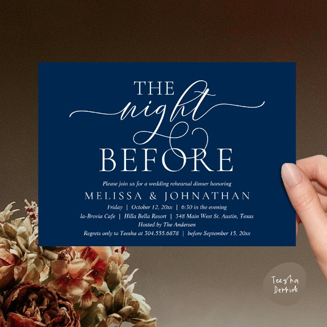 The Night Before, Modern Wedding Rehearsal Dinner Invitation (The Night Before, Modern Wedding Rehearsal Dinner Party Invitation Card, PDF, Navy Blue)