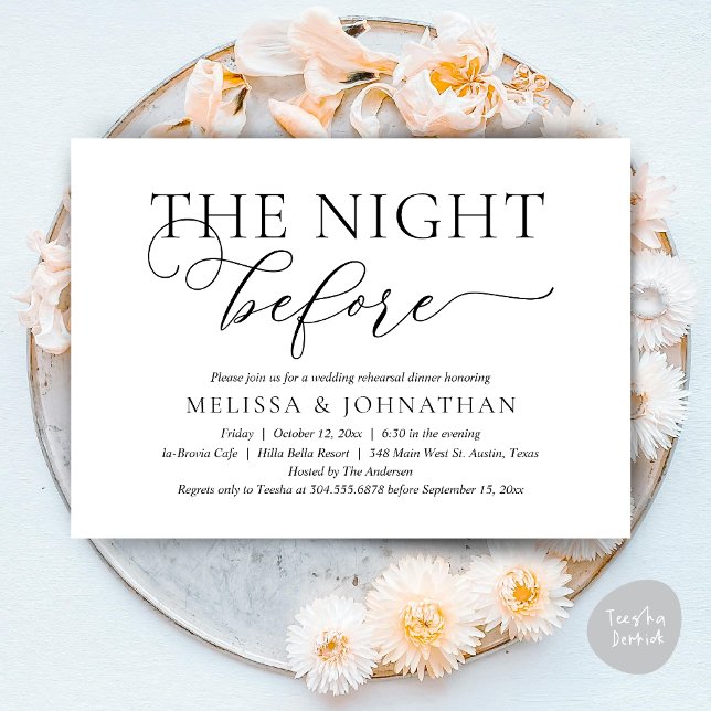 The Night Before, Modern Wedding Rehearsal Dinner Invitation (The Night Before, Romantic Wedding Rehearsal Dinner Invitation Card, PDF, Black white)