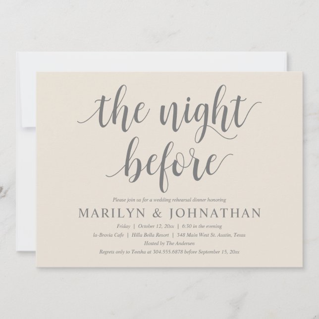 The Night Before, Modern Wedding Rehearsal Dinner Invitation (Front)