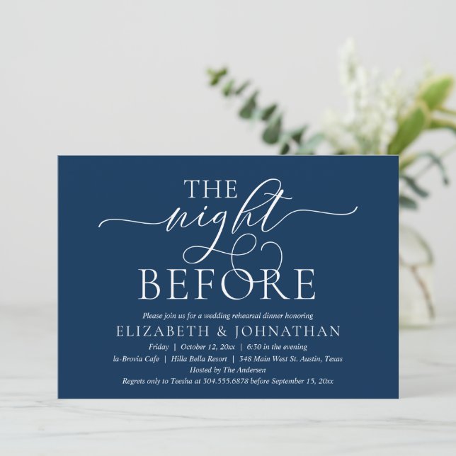 The Night Before, Modern Wedding Rehearsal Dinner  Invitation (Standing Front)
