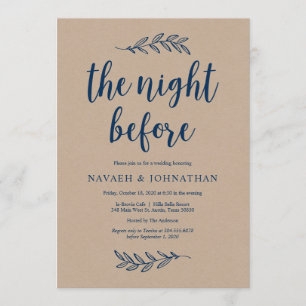 The night before, Navy Blue Kraft Rehearsal Dinner Invitation