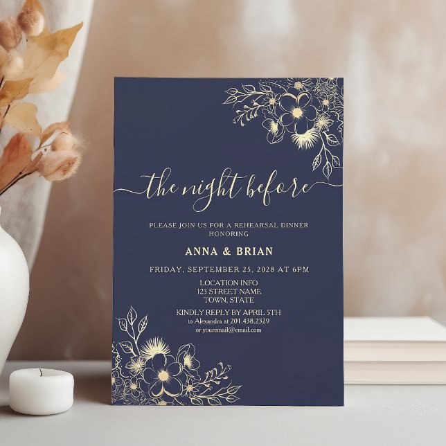 The Night Before Navy Blue Rehearsal Dinner Invitation (Creator Uploaded)