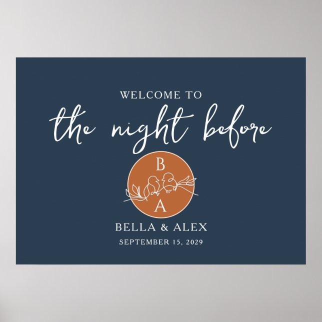 The Night Before Navy Blue Rehearsal Dinner Poster (Front)