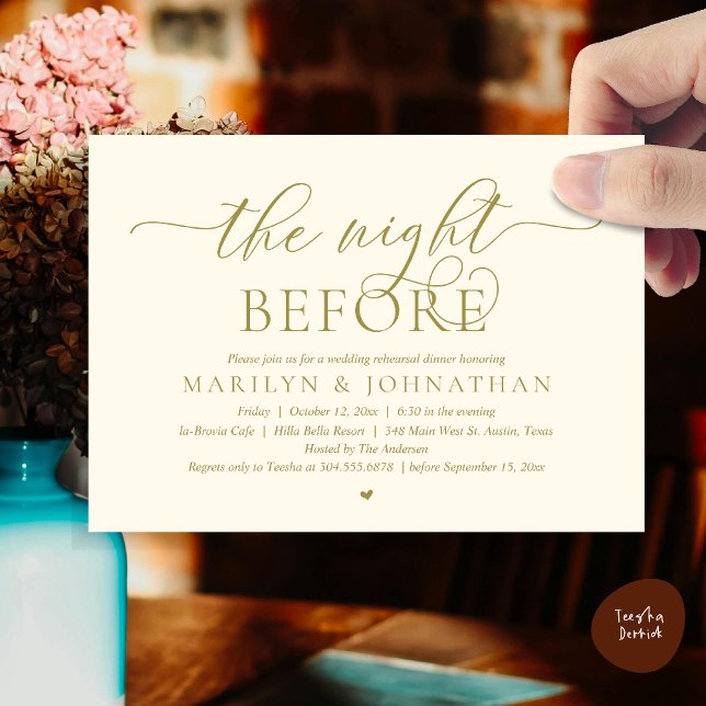 The Night Before, Perfect Wedding Rehearsal Dinner Invitation (The Night Before, Perfect Wedding Rehearsal Dinner Modern Classy Invitation Card, PDF, Yellow Gold)