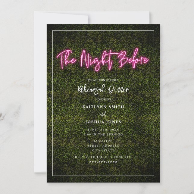 The Night Before Pink Neon Sign Rehearsal Invitation (Front)
