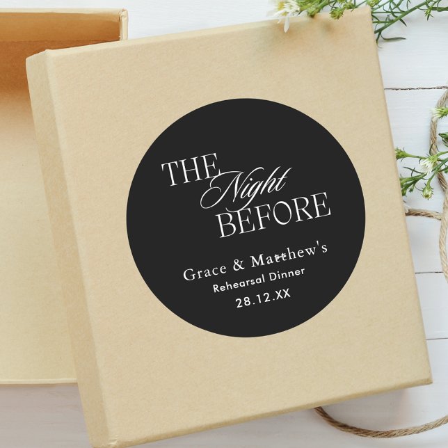 The Night Before Rehearsal Dinner Black and White Classic Round Sticker (Creator Uploaded)