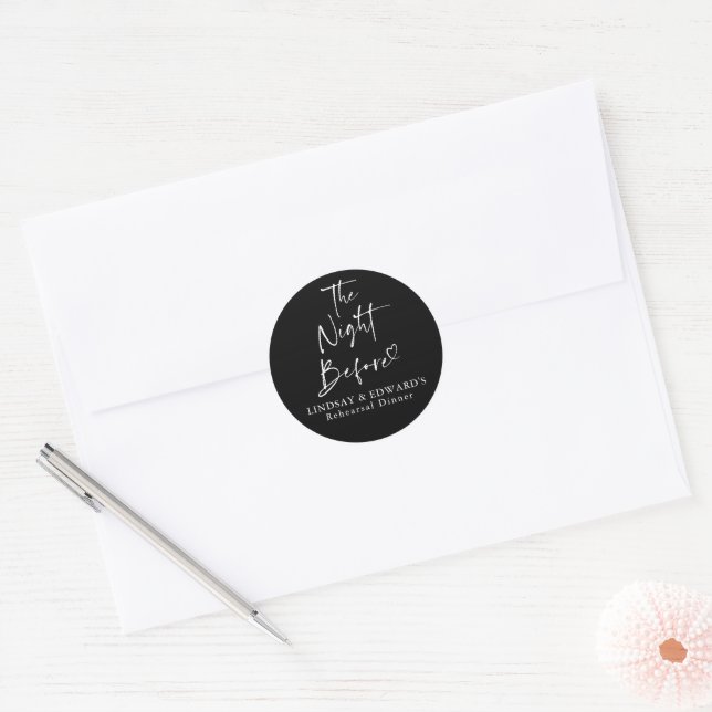 The Night Before Rehearsal Dinner Black Modern Classic Round Sticker (Envelope)