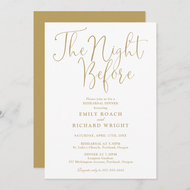 The Night Before Rehearsal Dinner Chic Gold Invitation (Front/Back)