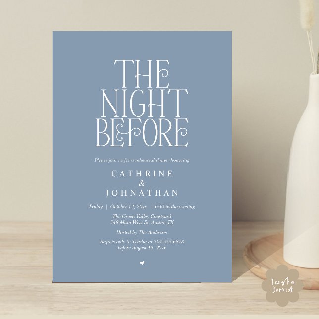 "The Night Before" Rehearsal Dinner Dusty Blue Invitation (Minimalist "The Night Before" Rehearsal Dinner Invitation Card in Dusty Blue)