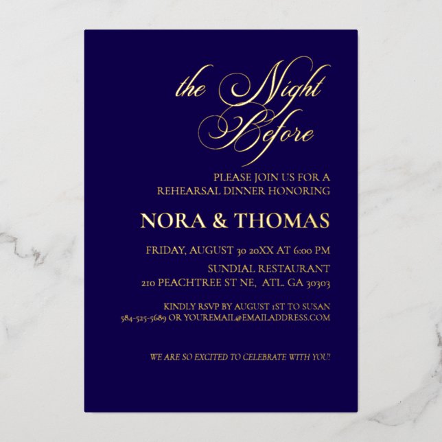 The Night Before Rehearsal Dinner Invitation blue (Front)