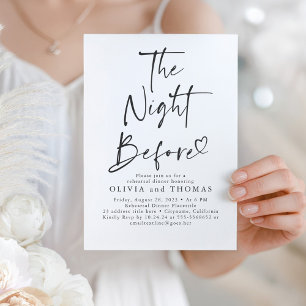 The Night Before Rehearsal Dinner White Modern Invitation