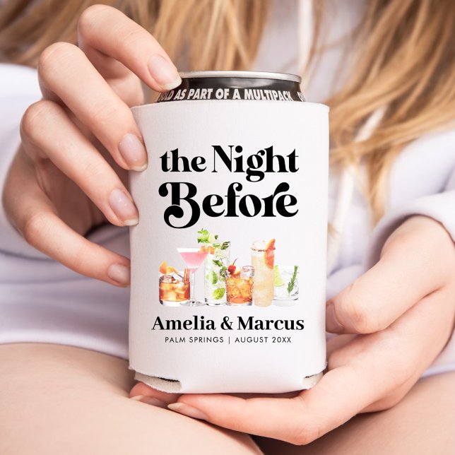 The Night Before Retro Couple's Rehearsal Dinner Can Cooler (Creator Uploaded)