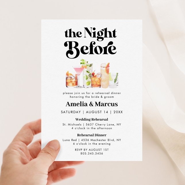 The Night Before Retro Couple's Rehearsal Dinner Invitation (Creator Uploaded)