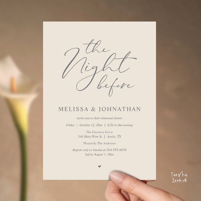 The Night Before Romantic Wedding Rehearsal Dinner Invitation (The Night Before Romantic Wedding Rehearsal Dinner Invitation Card in Cream and grey)