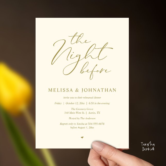 The Night Before Romantic Wedding Rehearsal Dinner Invitation (The Night Before Romantic Wedding Rehearsal Dinner Invitation Card in Yellow gold)