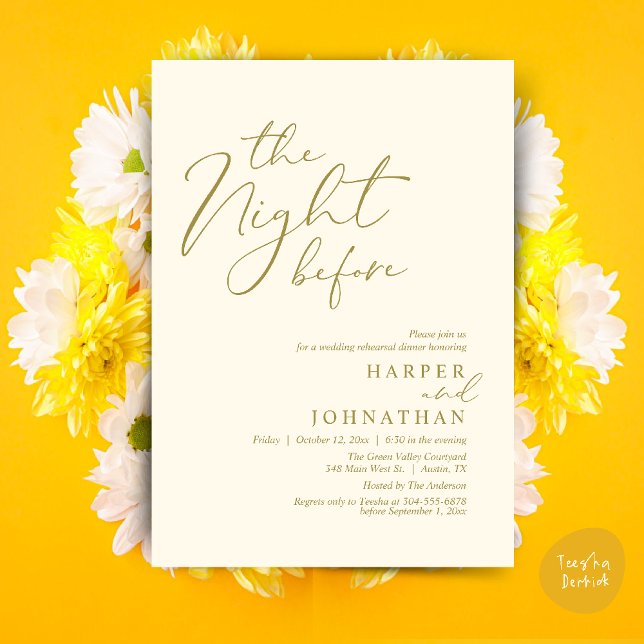 The Night Before Romantic Wedding Rehearsal Dinner Invitation (The Night Before Romantic Wedding Rehearsal Dinner Modern Invitation Card PDF Yellow Gold)