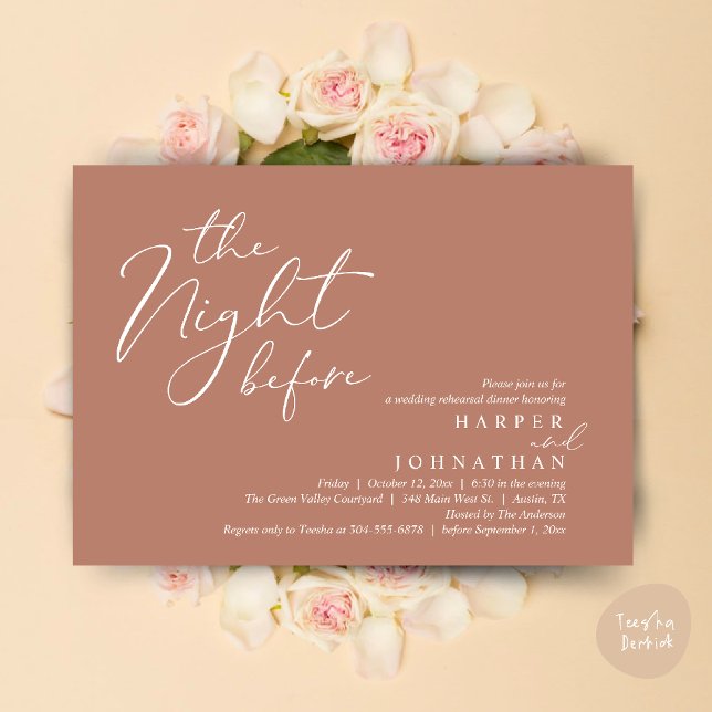 The Night Before Romantic Wedding Rehearsal Dinner Invitation (The Night Before Romantic Wedding Rehearsal Dinner Modern Invites Card PDF Terracotta Earthy Brown)