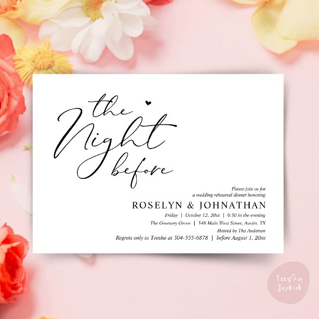 The Night Before Romantic Wedding Rehearsal Dinner Invitation (The Night Before Romantic Wedding Rehearsal Dinner Little heart Invitation Card PDF White Black)