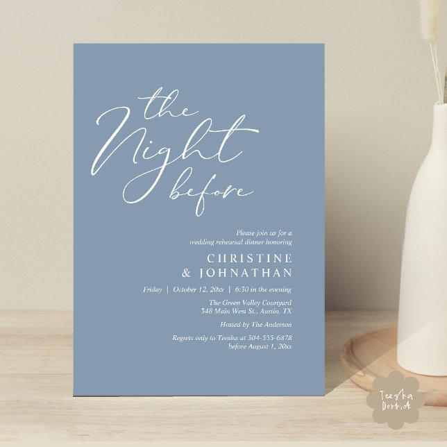 The Night Before Romantic Wedding Rehearsal Dinner Invitation (The Night Before Romantic Wedding Modern Rehearsal Dinner Invites Card Hosted Parents Dusty Blue)