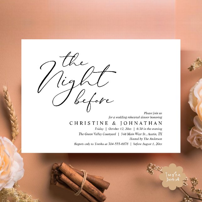 The Night Before Romantic Wedding Rehearsal Dinner Invitation (The Night Before Romantic Wedding Modern Rehearsal Dinner Invites Card Hosted Parents Black White)