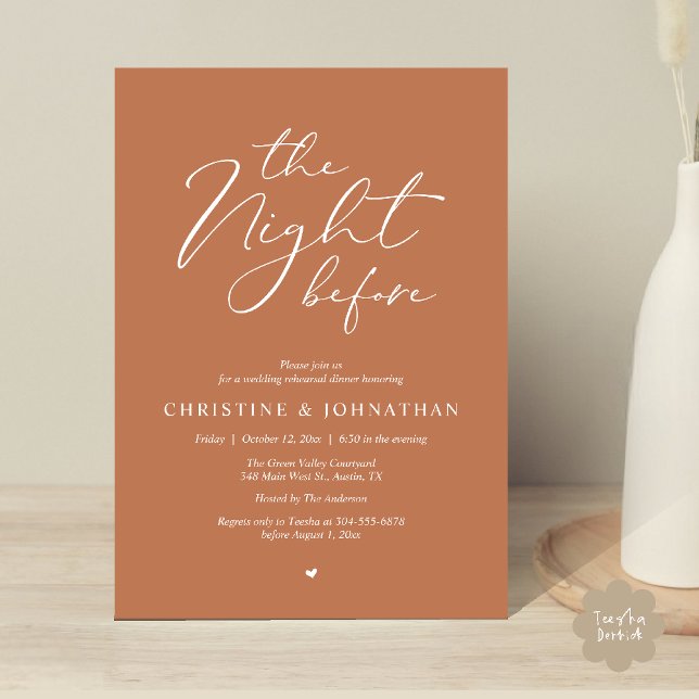 The Night Before Romantic Wedding Rehearsal Dinner Invitation (The Night Before Romantic Wedding Modern Rehearsal Dinner Invites Card Hosted Parents Copper Brown)