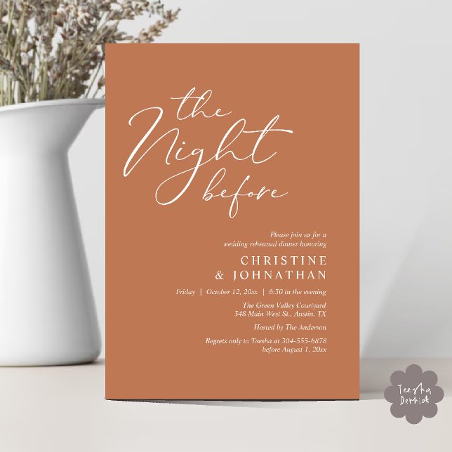 The Night Before Romantic Wedding Rehearsal Dinner Invitation (The Night Before Romantic Wedding Modern Rehearsal Dinner Invites Card Hosted Parents Copper Brown)