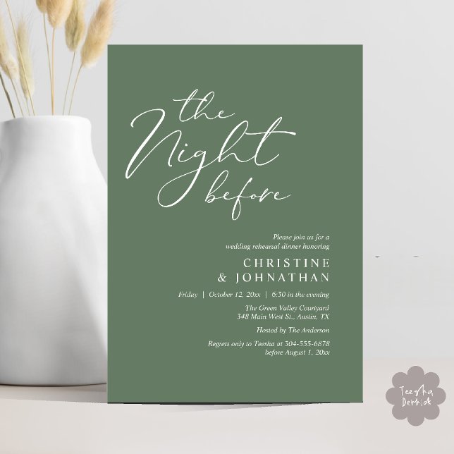 The Night Before Romantic Wedding Rehearsal Dinner Invitation (The Night Before Romantic Wedding Modern Rehearsal Dinner Invites Card Hosted Parents Sage Green)