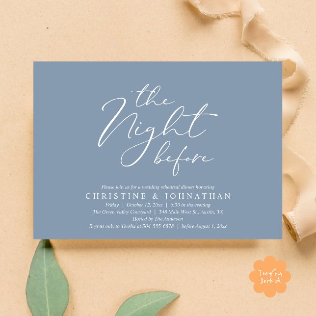 The Night Before Romantic Wedding Rehearsal Dinner Invitation (The Night Before Romantic Wedding Modern Rehearsal Dinner Invites Card Hosted Parents Dusty Blue)