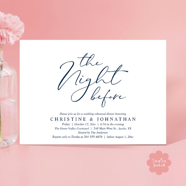 The Night Before Romantic Wedding Rehearsal Dinner Invitation (The Night Before Romantic Wedding Modern Rehearsal Dinner Invites Card Hosted Parents Navy Blue)
