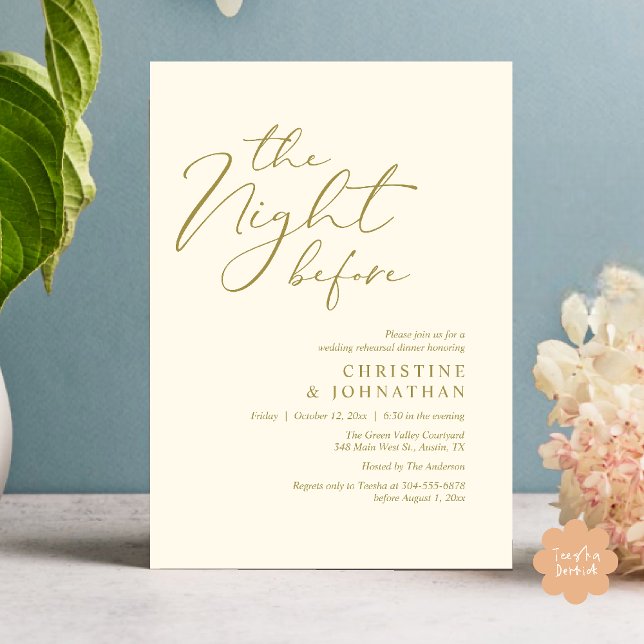 The Night Before Romantic Wedding Rehearsal Dinner Invitation (The Night Before Romantic Wedding Modern Rehearsal Dinner Invites Card Hosted Parents Yellow Gold)