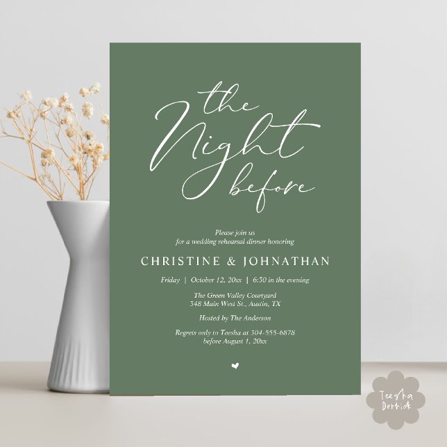 The Night Before Romantic Wedding Rehearsal Dinner Invitation (The Night Before Romantic Wedding Modern Rehearsal Dinner Invites Card Hosted Parents Sage Green)