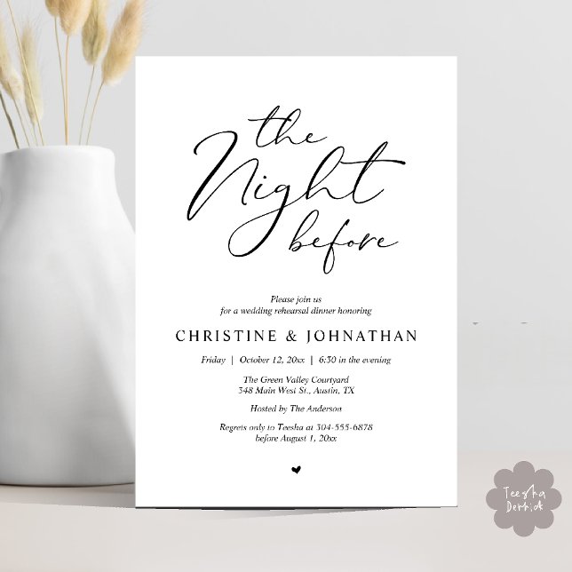 The Night Before Romantic Wedding Rehearsal Dinner Invitation (The Night Before Romantic Wedding Modern Rehearsal Dinner Invites Card Hosted Parents Black White)
