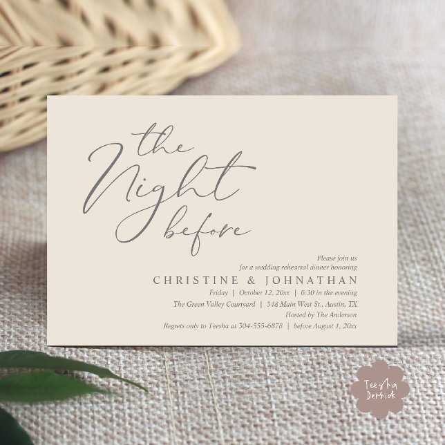 The Night Before Romantic Wedding Rehearsal Dinner Invitation (The Night Before Romantic Wedding Modern Rehearsal Dinner Invites Card Hosted Parents Cream Grey)