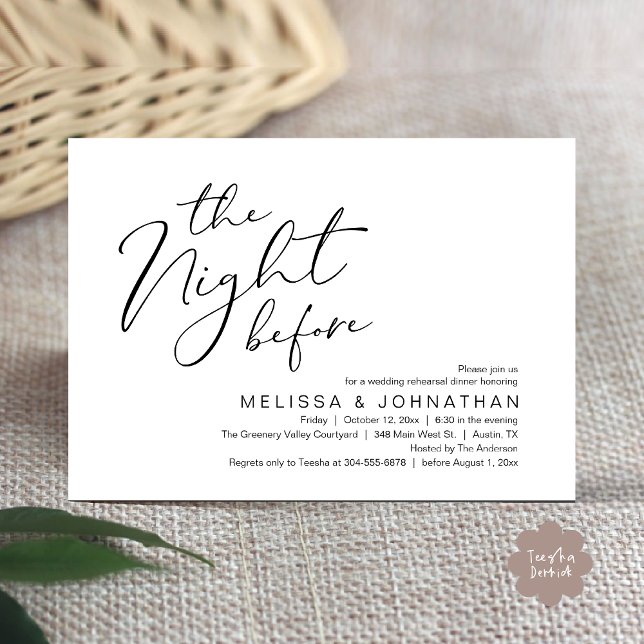 The Night Before Romantic Wedding Rehearsal Dinner Invitation (The Night Before Romantic Modern Wedding Rehearsal Dinner Aesthetic Invites Card PDF Black White)