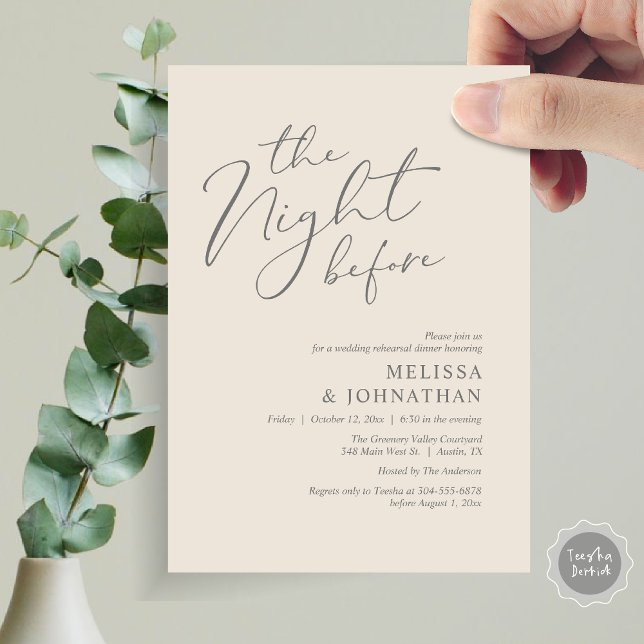 The Night Before Romantic Wedding Rehearsal Dinner Invitation (The Night Before Romantic Modern Wedding Rehearsal Dinner Aesthetic Invites PDF Classy Cream Grey)