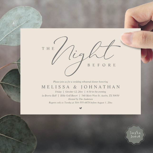 The Night Before Romantic Wedding Rehearsal Dinner Invitation (,The Night Before Romantic Wedding Rehearsal Dinner Invitation Card, PDF, in Dark Grey Cream)