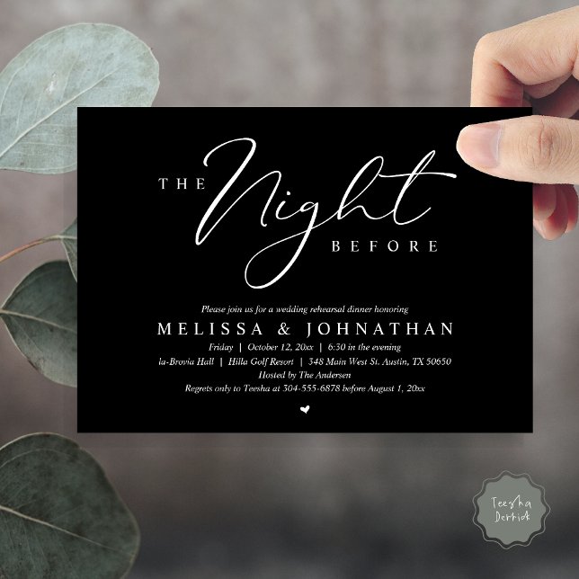 The Night Before Romantic Wedding Rehearsal Dinner Invitation (The Night Before, Romantic Wedding Rehearsal Dinner Invitation Card, PDF, in Classy Black)