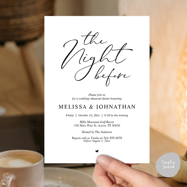 The Night Before Romantic Wedding Rehearsal Dinner Invitation (Classy Romance, The Night Before Wedding Rehearsal Dinner Invitation Card, PDF, in Black and White)